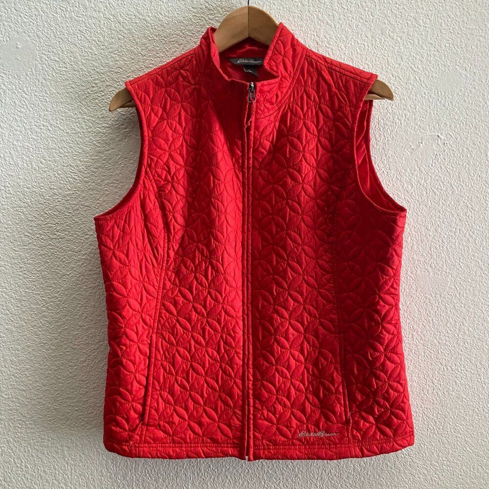 Eddie Bauer Soft Shell Quilted Mock Neck Vest Large Red Hiking Outdoor Gorpcore
